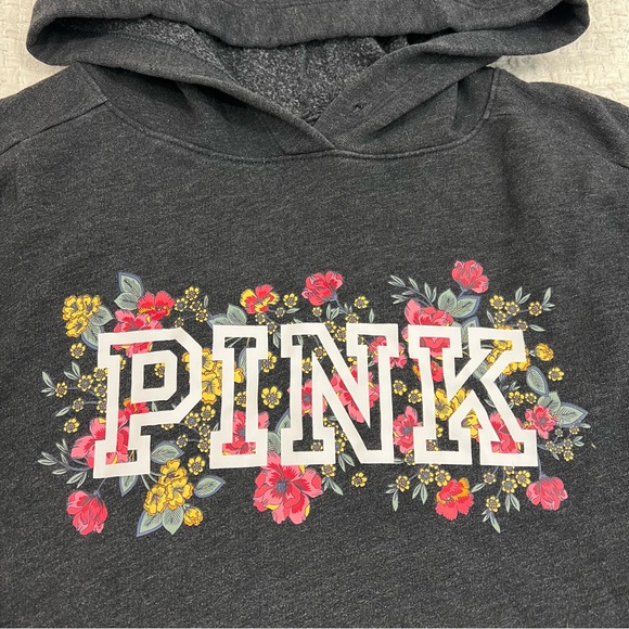 Victoria’s Secret PINK Floral Logo Oversized Hoodie Gray M - Picture 2 of 3